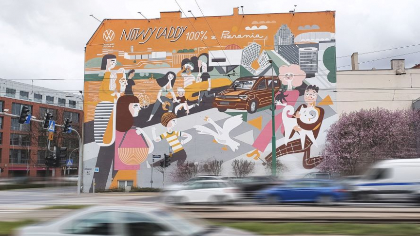 VW Caddy bohaterem muralu w Poznaniu