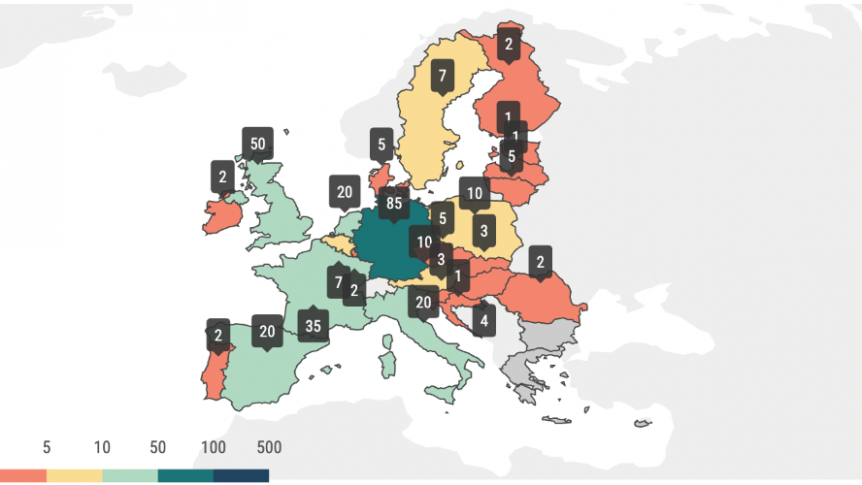 Mapa stacji tankowania wodoru w Europie